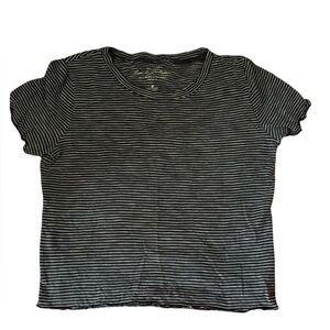 Hollister Navy & White Striped Short Sleeve Tee Cropped